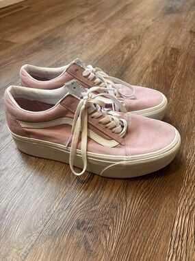 Vans Pink Low-Top Canvas Sneakers with White Stripe